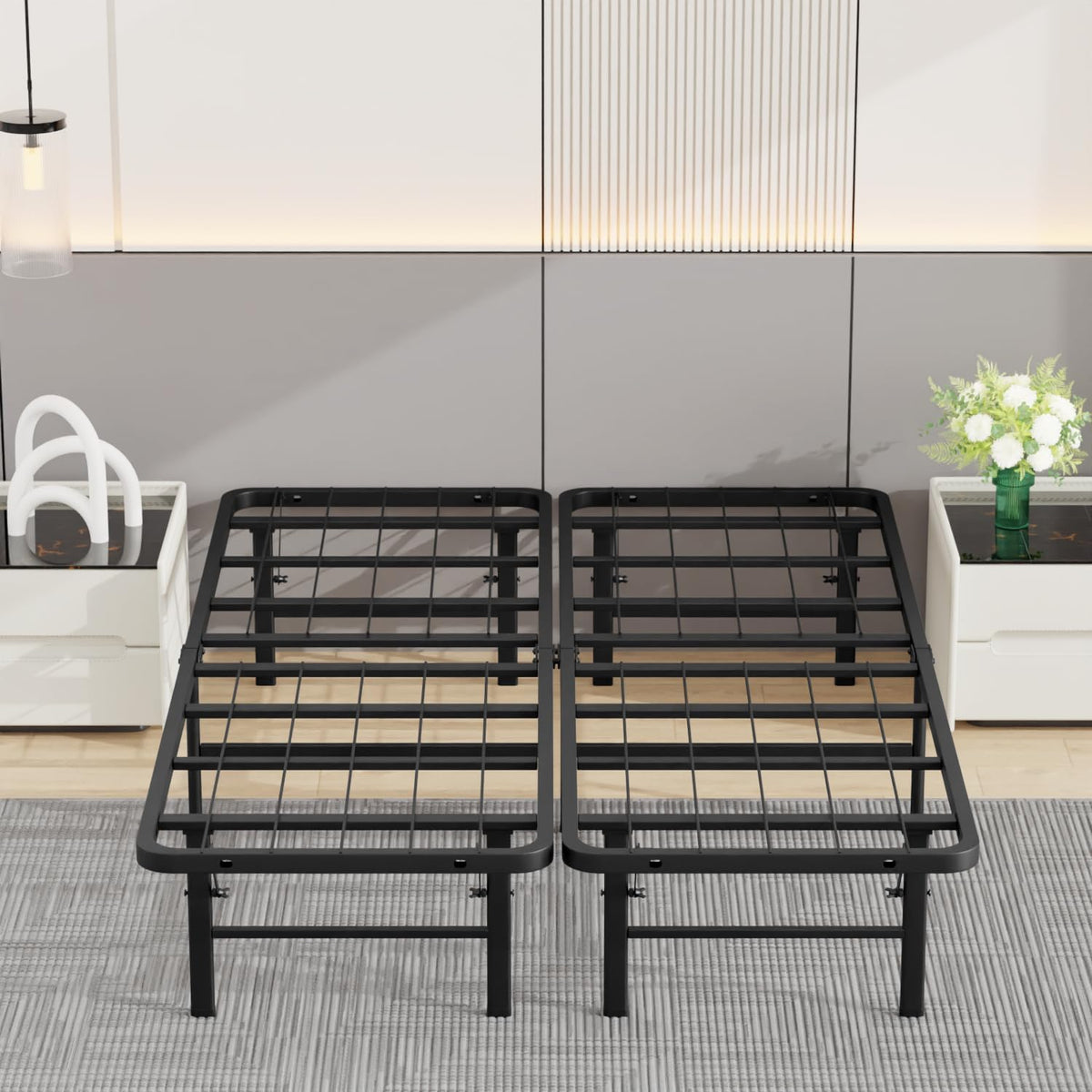 Bed Frame with Storage, Foldable Metal Platform, Sturdy Steel, No Box Spring Needed, 14 inches High, Tool-Free Setup, Full Size, Black
